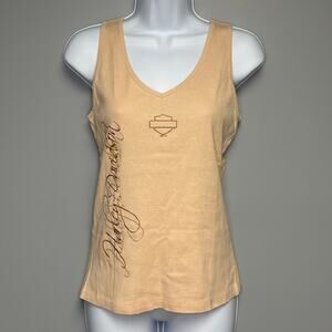 Harley Davidson Made in USA Nude Neutral Glitter Biker Sandusky OH Women Tank L